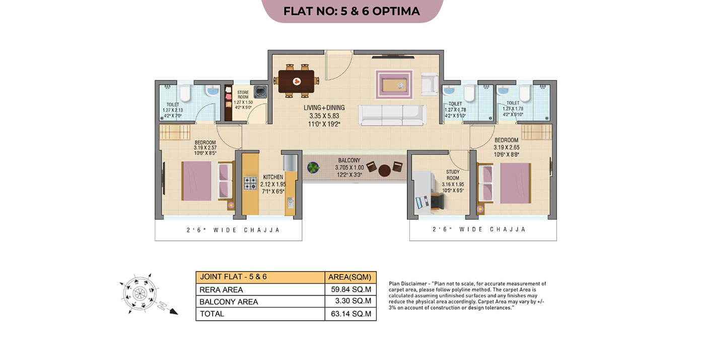 1-BHK-(OPTIMA)-Jodi-Flat---678-Sq-Ft---Unit-Plan