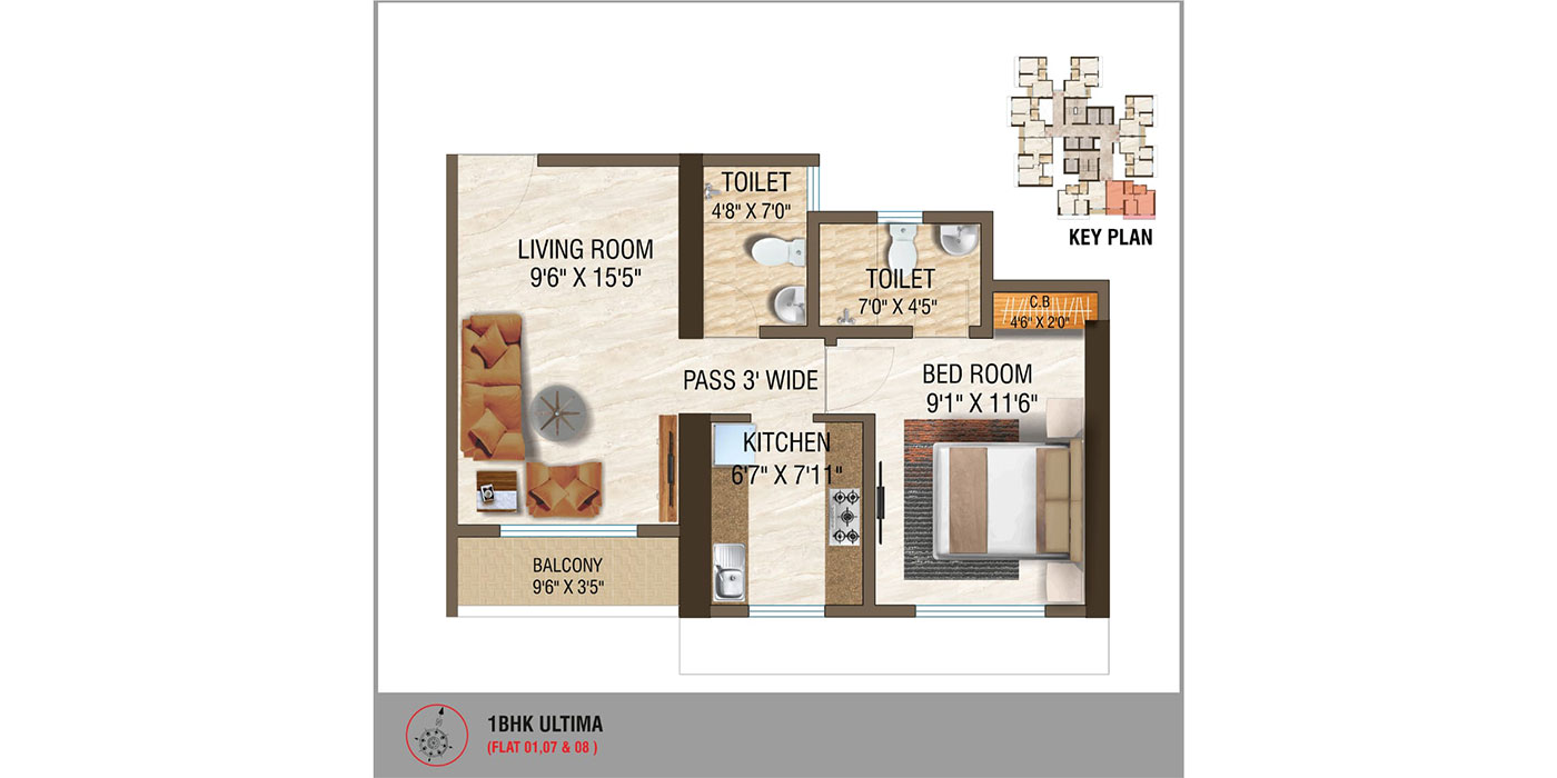 1-BHK-(ULTIMA)---464-Sq-Ft---Unit-Plan