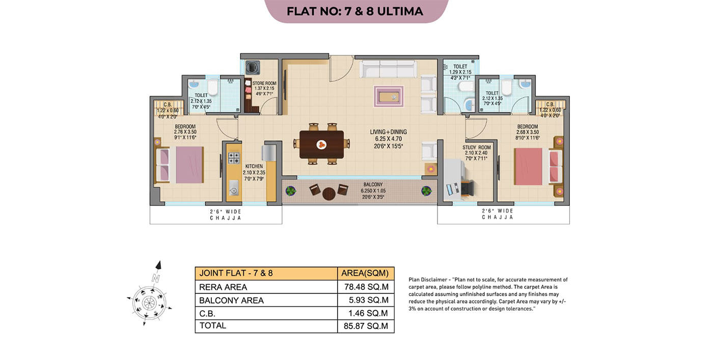 1-BHK-(ULTIMA)-Jodi-Flat---928-Sq-Ft---Unit-Plan