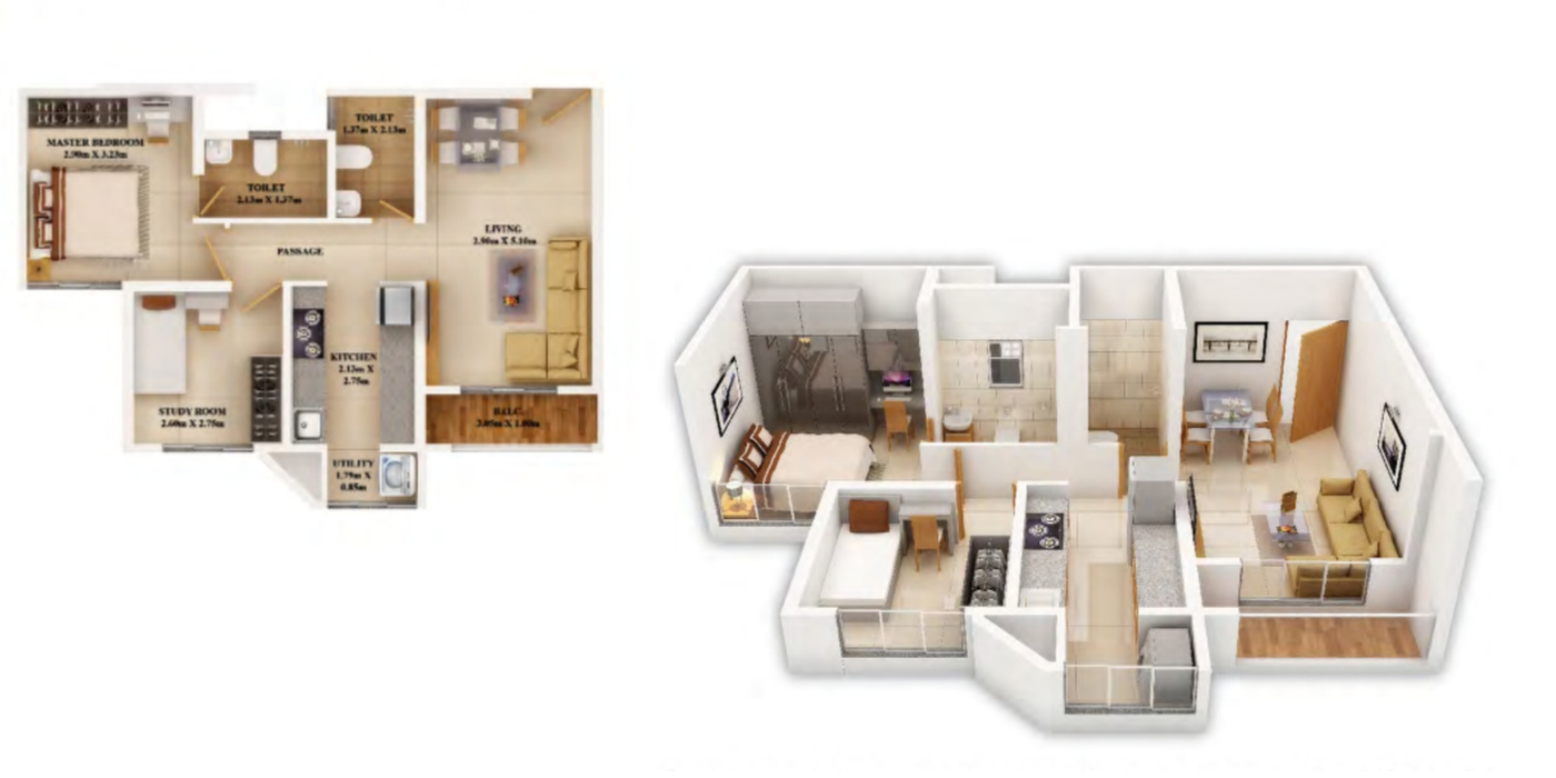 2 BHK 583 Sq. Ft. (Carpet)