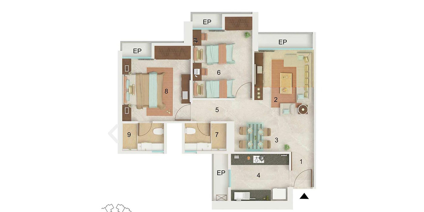 2BHK -733-Sq ft -Unit Plan