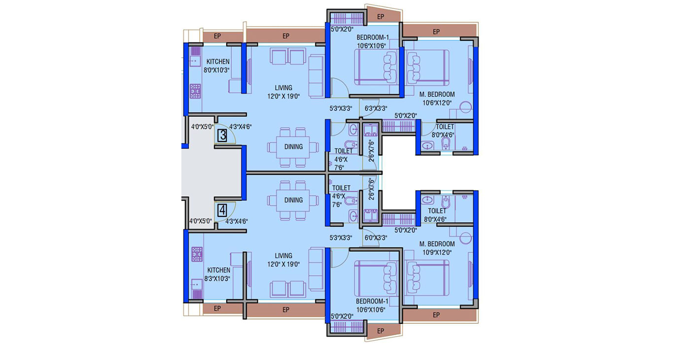 2BHK - 800 Sq Ft - Unit Plan