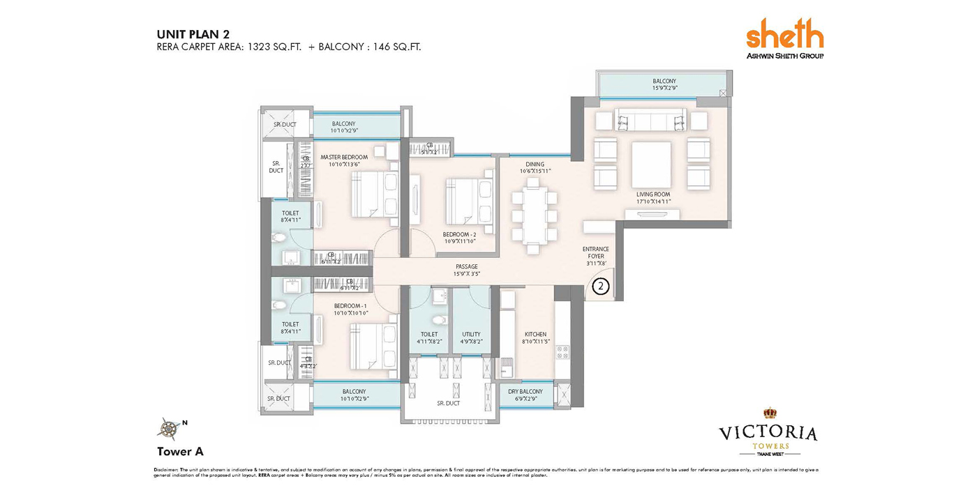 3BHK - 1469 SQ FT - Unit Plan