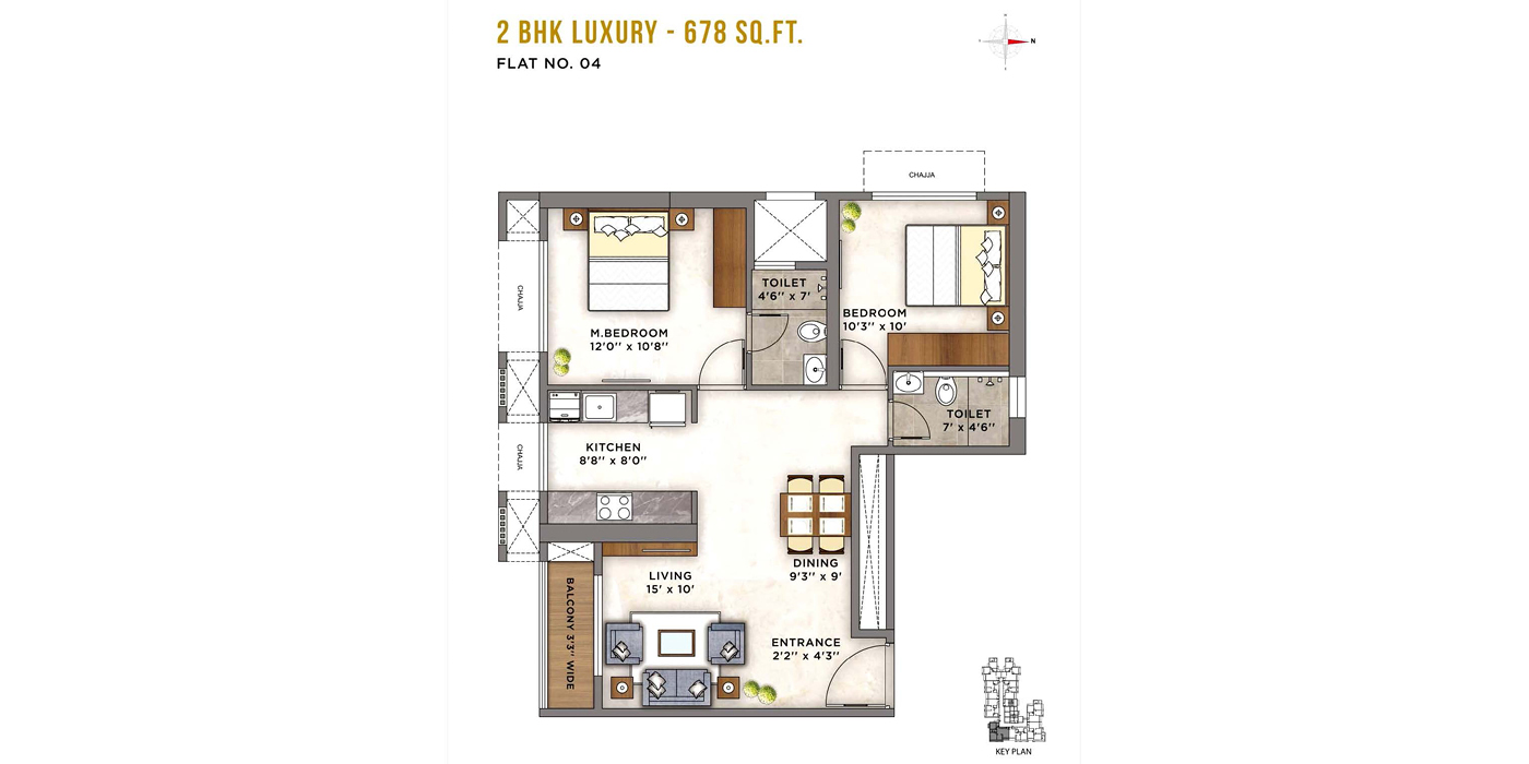 ASHAR AXIS - UNIT PLAN 2 BHK Luxury 678 SQ. FT.