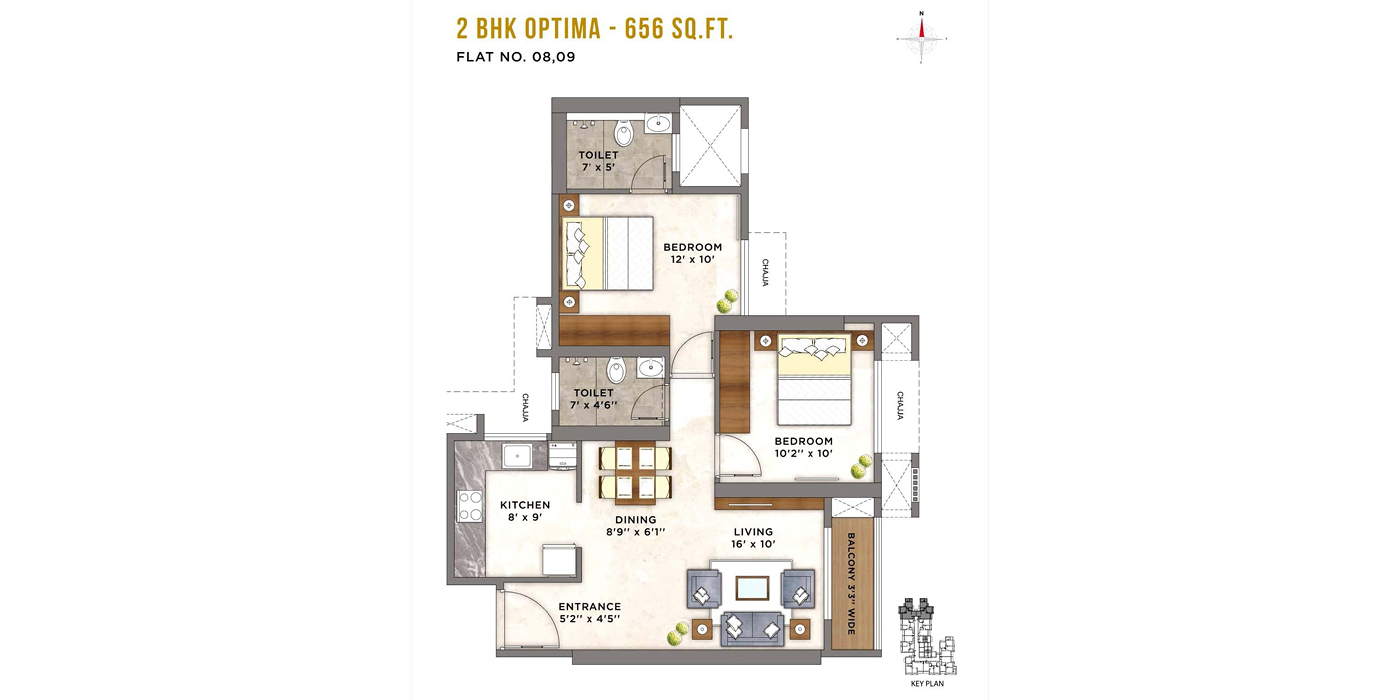 ASHAR AXIS - UNIT PLAN 2 BHK Optima 656 SQ. FT.
