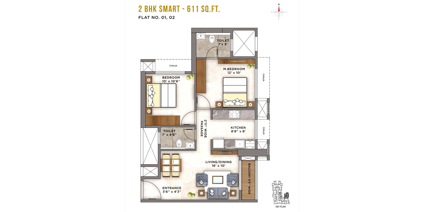 ASHAR AXIS - UNIT PLAN 2 BHK Smart 611 SQ. FT.