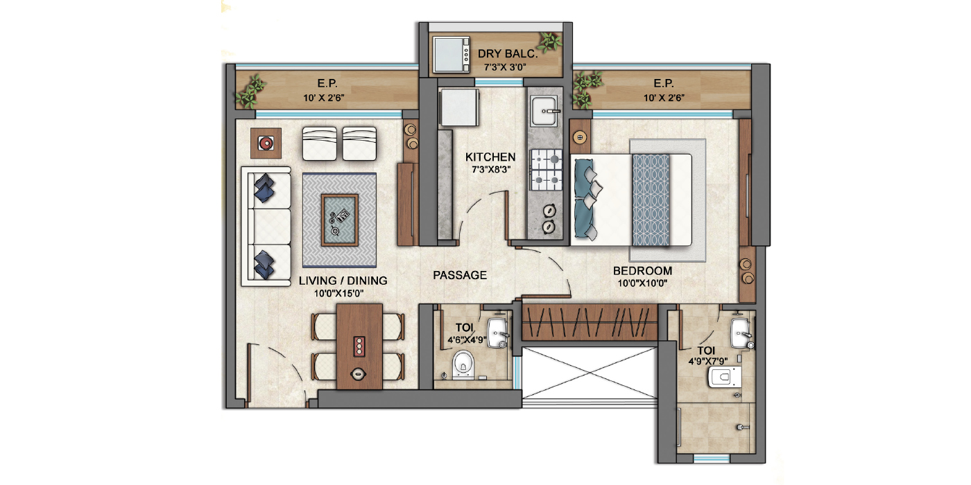 Ashar EDGE - 1BHK -495 sqft- Unit Plans