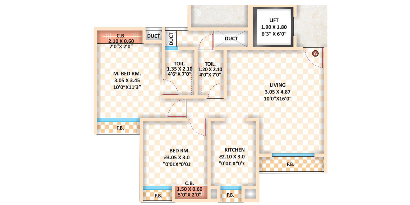 Cosmos - 2BHK -696 Sq ft - Unit Plan