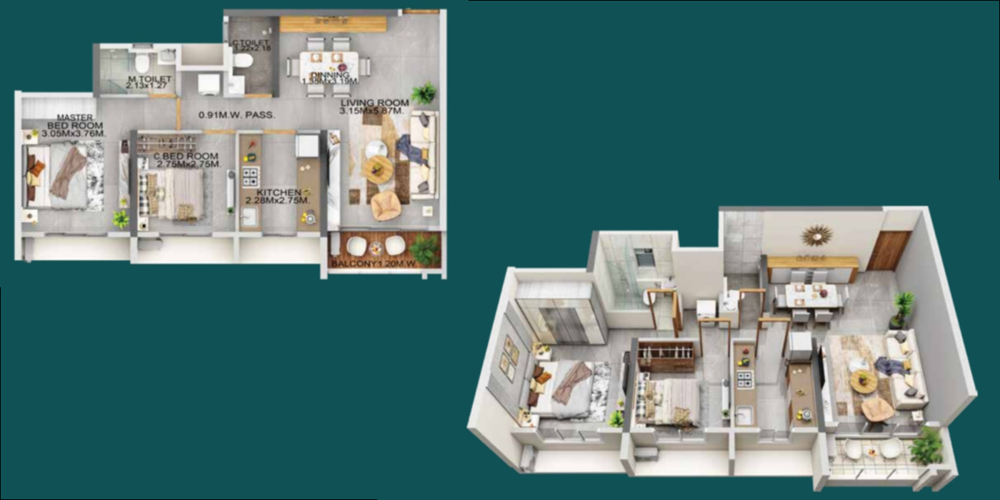 Dosti Eden -2BHK - 702 Sq Ft - Unit Plan