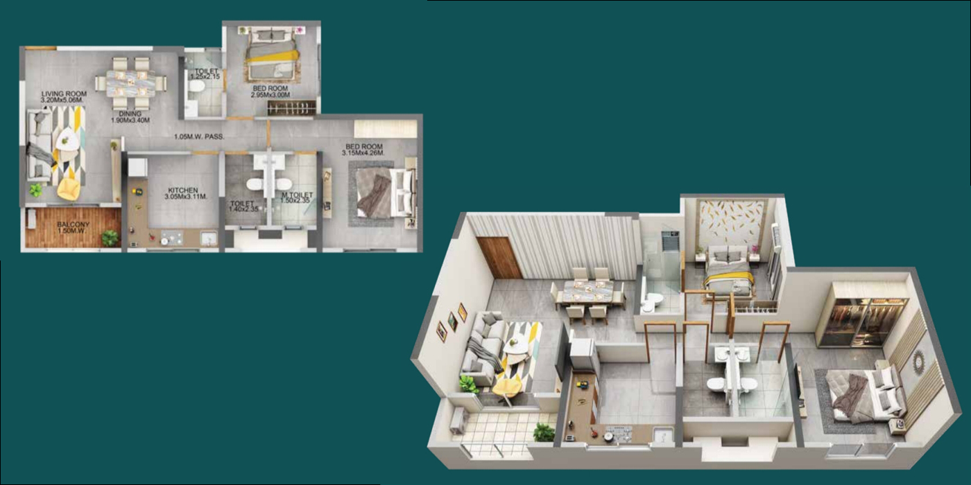 Dosti Eden -2BHK - 820 Sq Ft - Unit Plan.