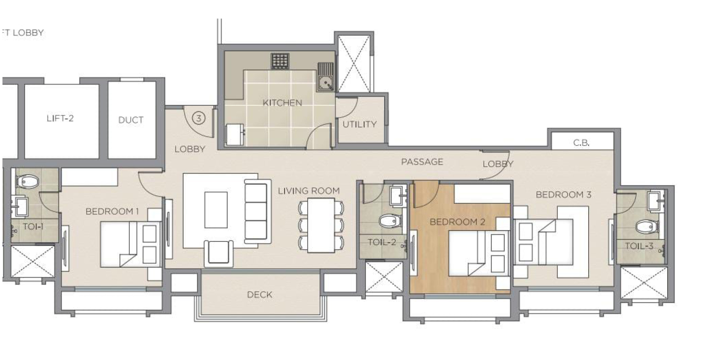 HIRANANDANI Aralia - 3BHK - 1200 Sq Ft - Unit Plan