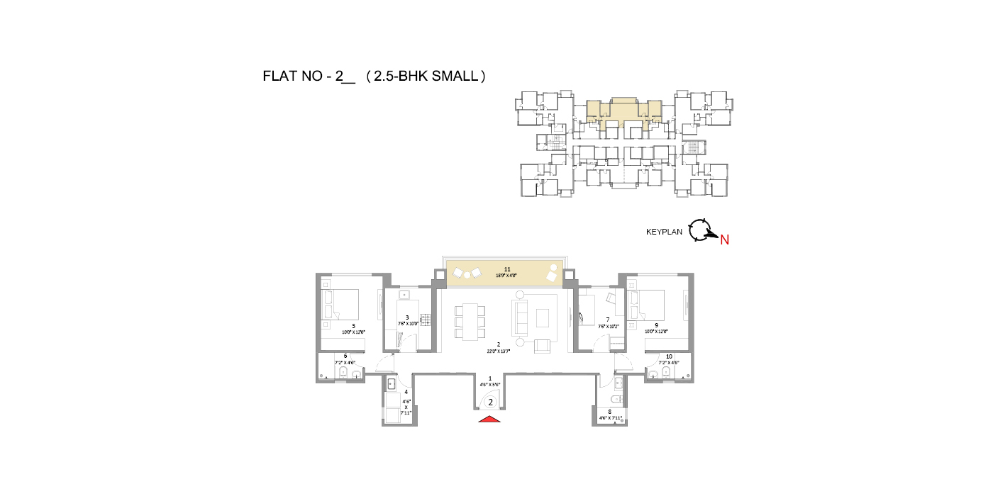 Hiranandani Belicia - 2.5BHK - 967 Sq Ft - Unit Plan