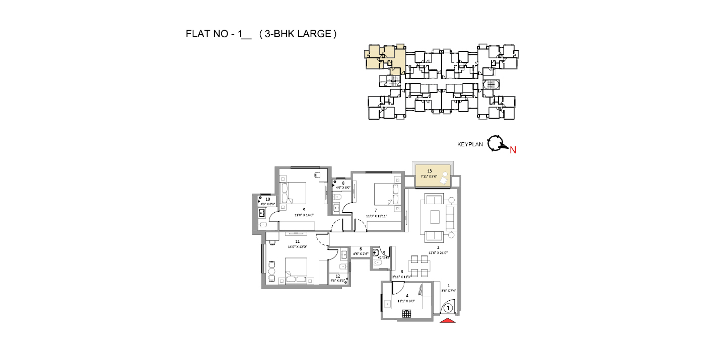Hiranandani Belicia - 3BHK - 1171 Sq Ft - Unit Plan
