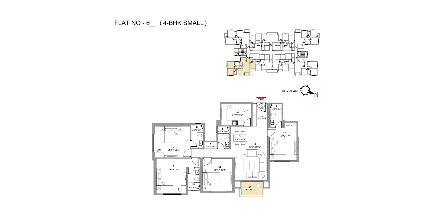 Hiranandani Belicia - 4BHK - 1279 Sq Ft - Unit Plan