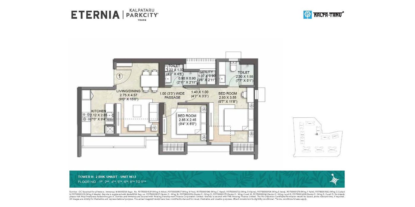 Kalpataru Eternia -2BHK - 538 - Unit Plan