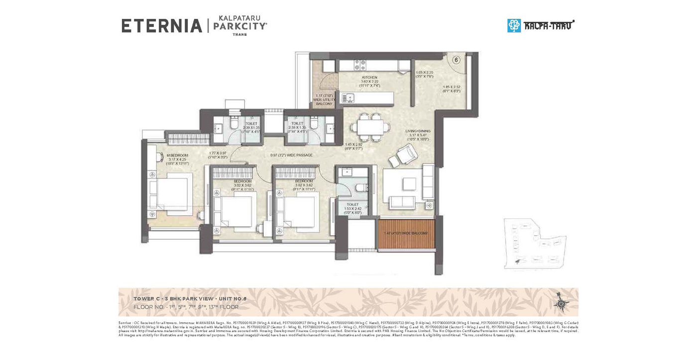 Kalpataru Eternia -3BHK - 1133 - Unit Plan