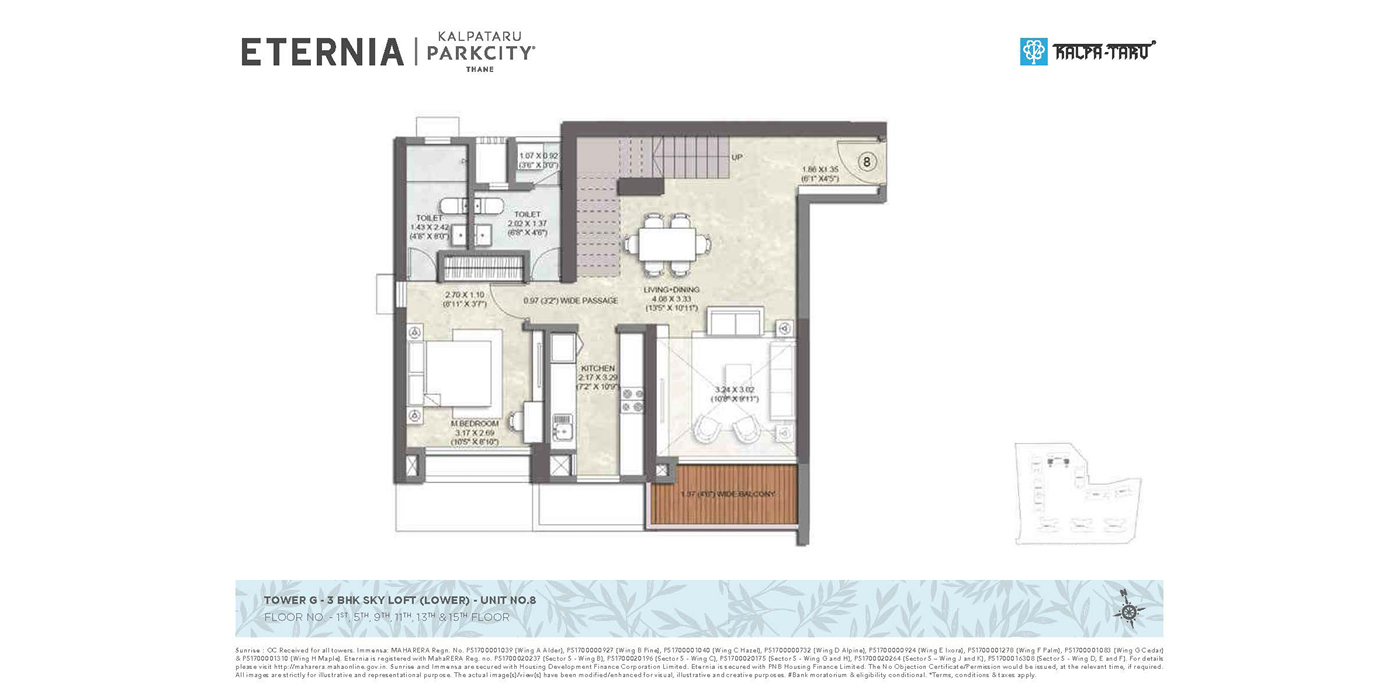 Kalpataru Eternia -3BHK (Duplex) - 1409 - Unit Plan