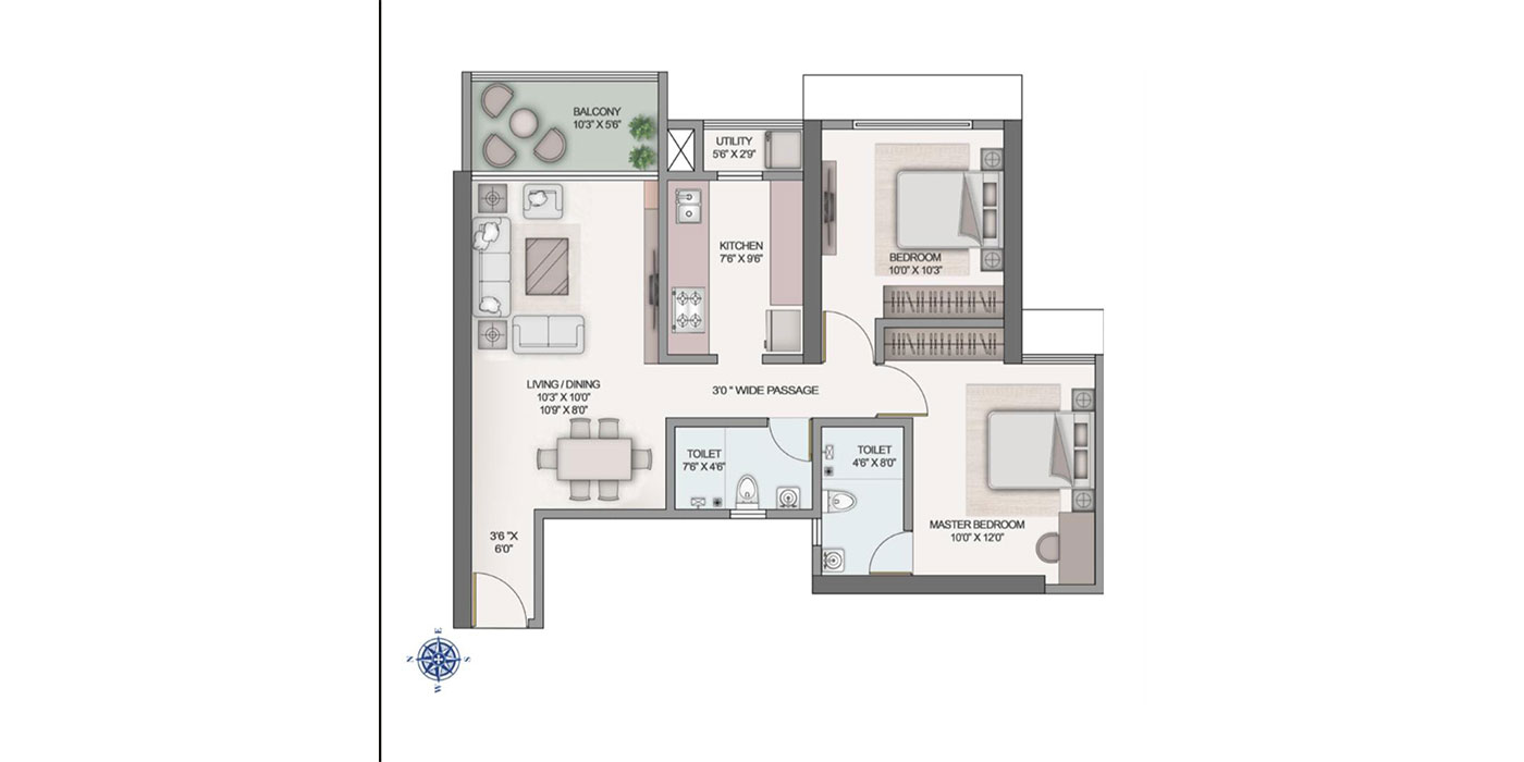 Kashish park - 2BHK - 754 Sq Ft Unit Plan
