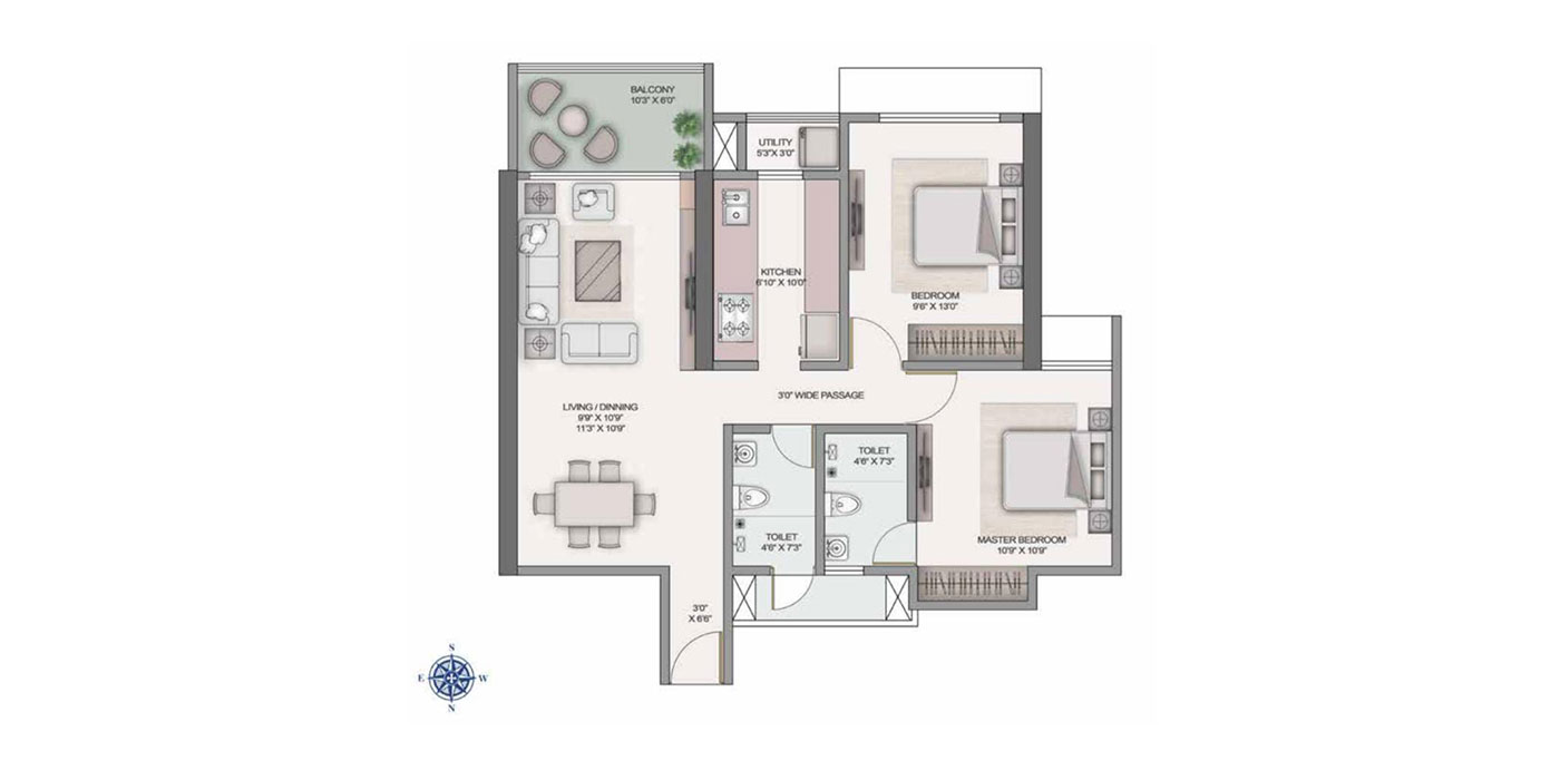 Kashish park - 2BHK - 780 Sq Ft Unit Plan