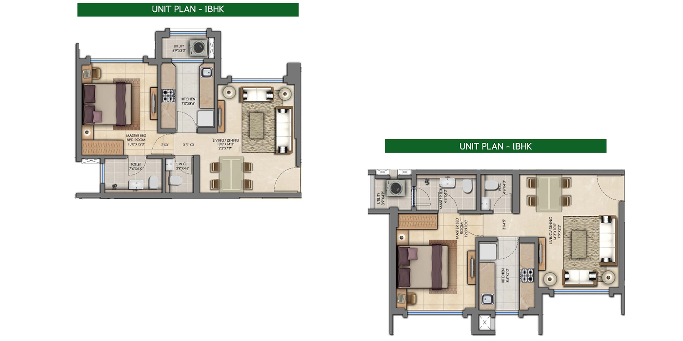 Lodha Amara - 1BHK - 446 Sqft (Carpet) -Unit Plan.