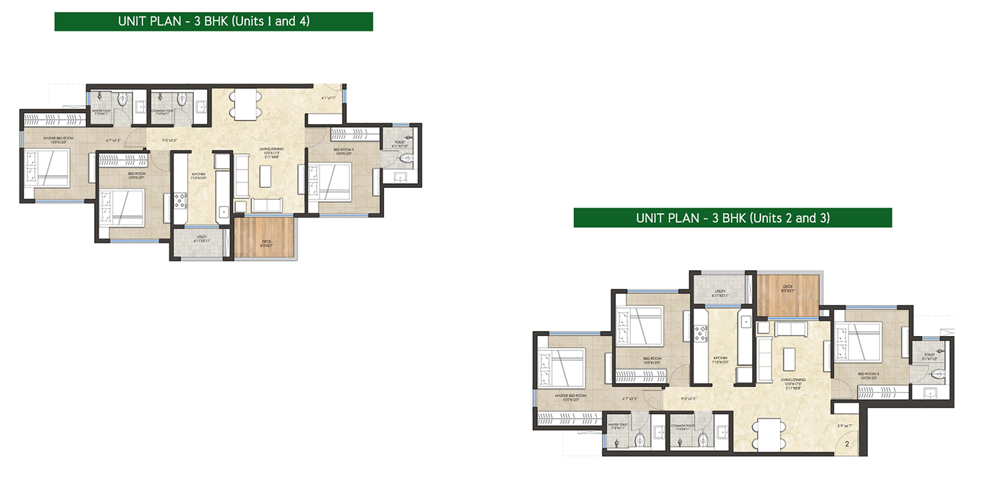 Lodha Amara - 3BHK - 958 Sqft (Carpet) -Unit Plan.