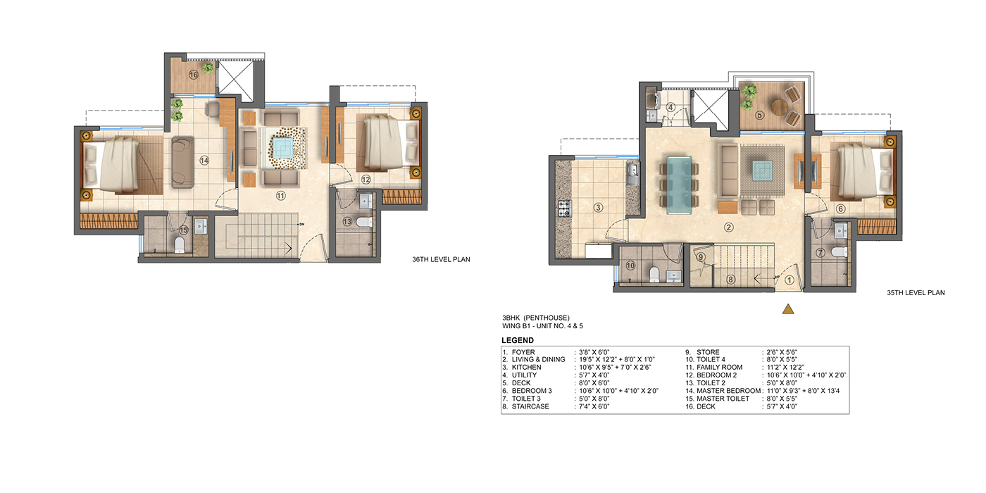 Lodha Bellavista unit plan 3 BHK 4&5 Penthouse