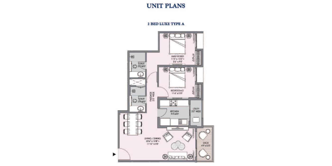 Lodha Sterling- 2BHK 868 Sq ft - Unit Plan