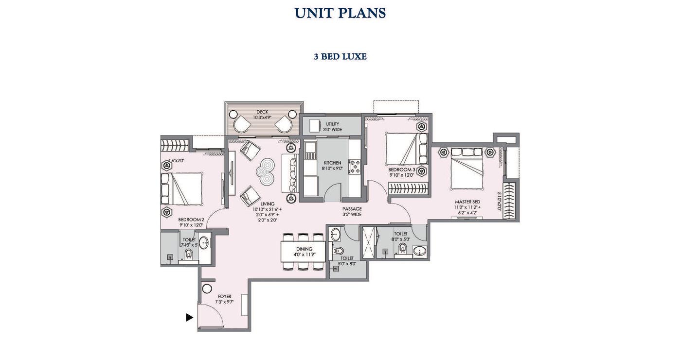 Lodha Sterling- 3BHK 1134 Sq ft - Unit Plan