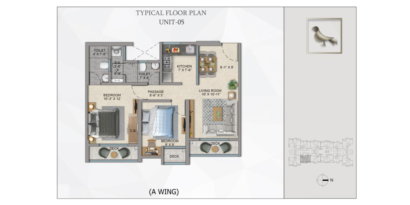 Mahavir Square - 2BHK - 671 Sq Ft - Unit Plan -
