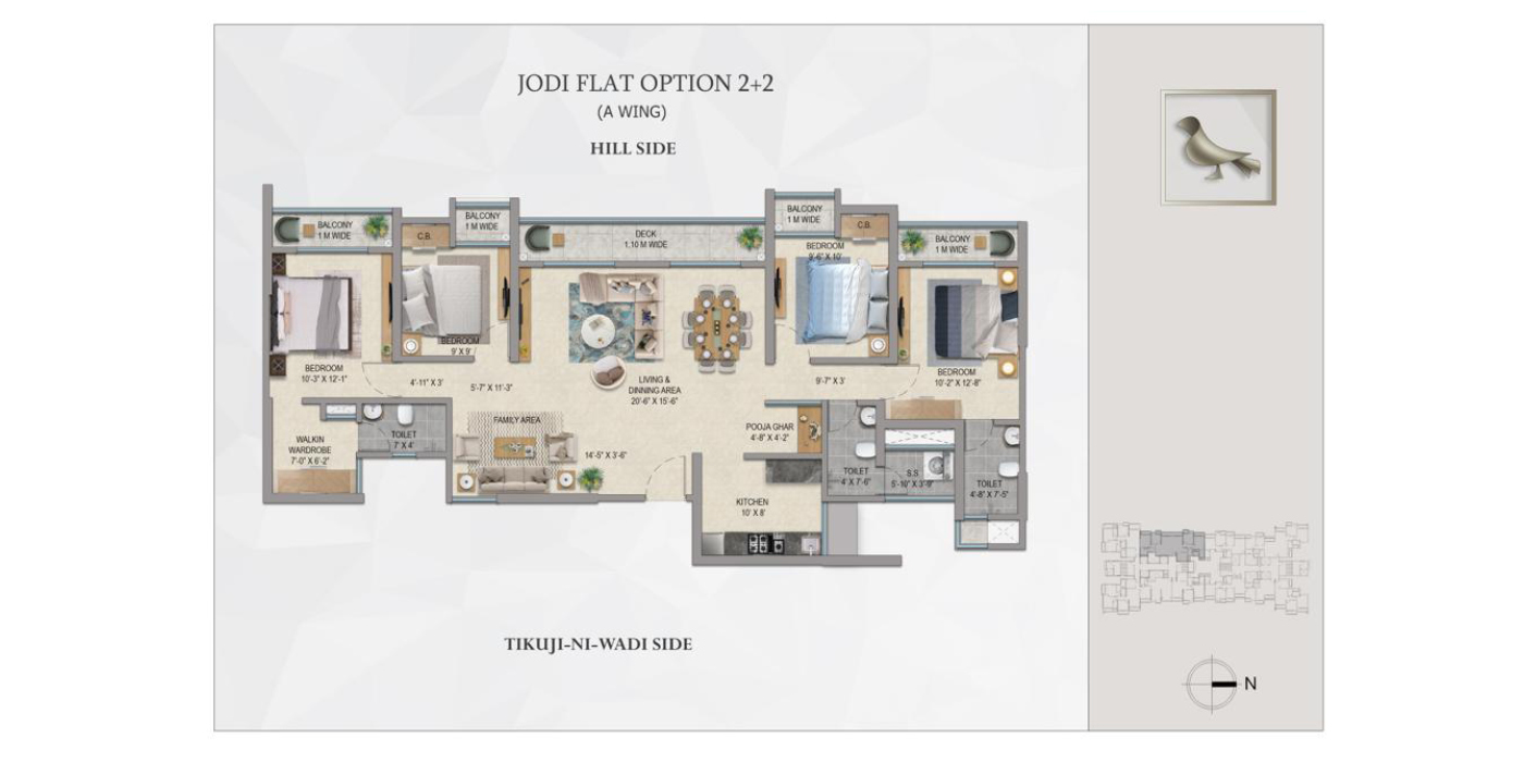 Mahavir Square - 4BHK - 1419 Sq Ft - Unit Plan -
