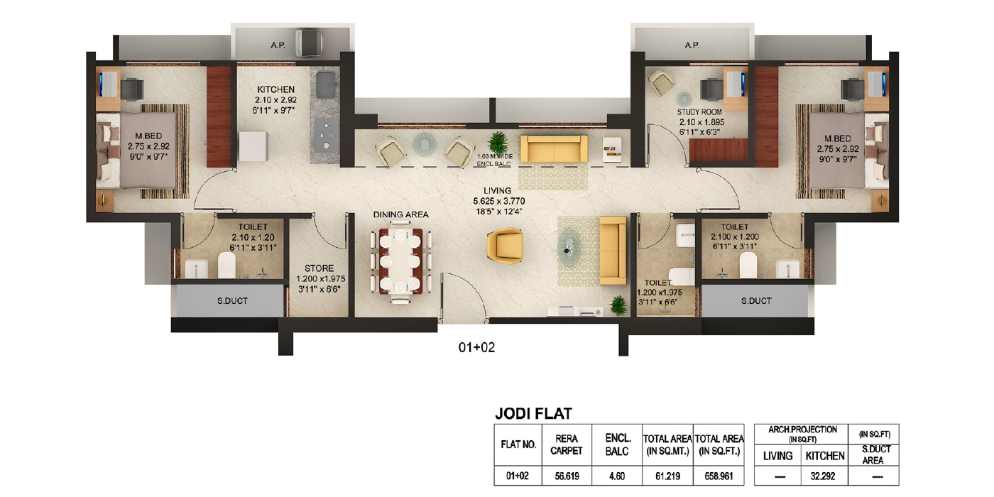 Puraniks Rumabali - 2.5BHK - 690 Sq Ft - Unit Plan