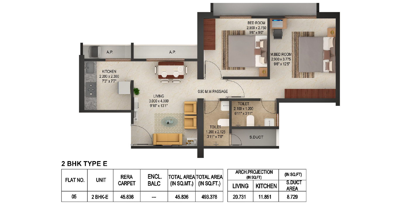 Puraniks Rumabali - 2BHK - 531 Sq Ft - Unit Plan