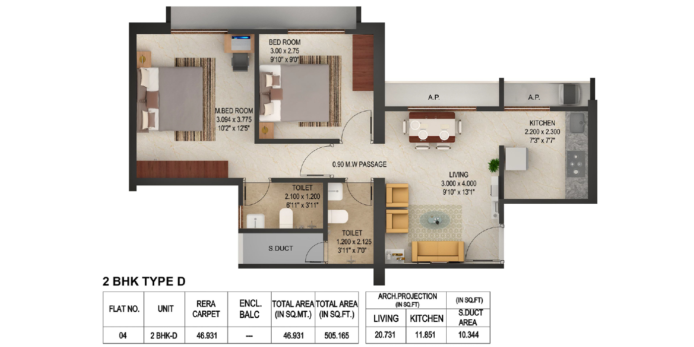 Puraniks Rumabali - 2BHK - 548 Sq Ft - Unit Plan
