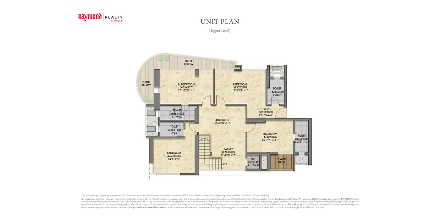 Raymond-By-GS--6BHK+-Duplex-2937-Carpet--Unit-Plan_Upper-Level