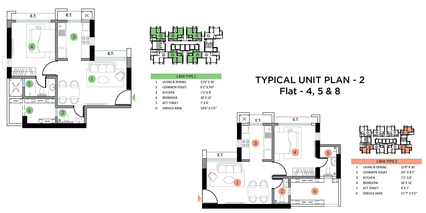 Raymond TenX Habitat - 1BHK - 410 Sq Ft- Unit Plan
