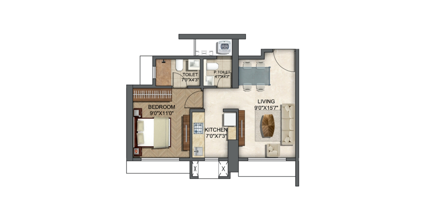 Runwal Enchanted - 1BHK - 426 Sq Ft - Unit Plan.