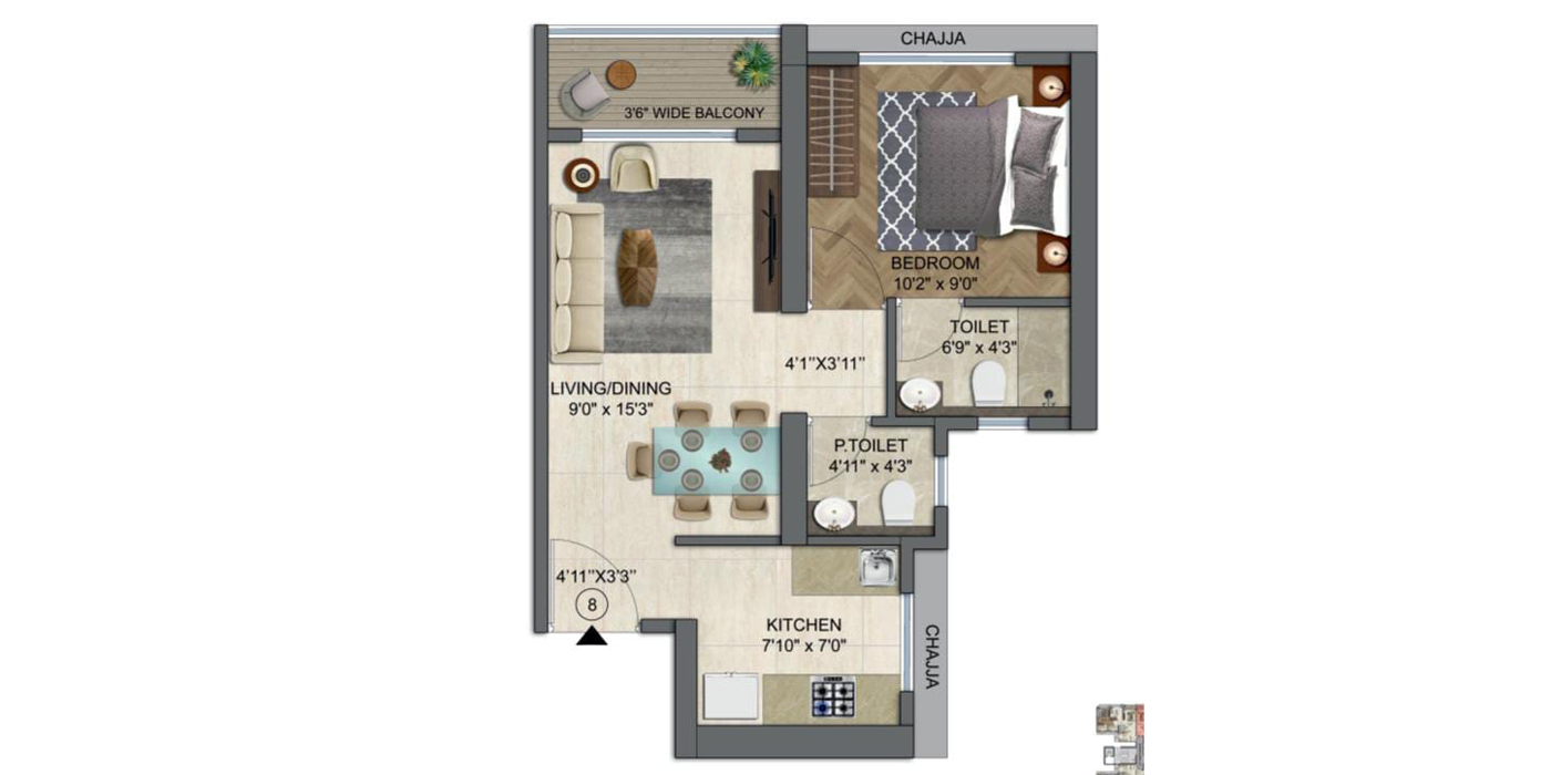 Runwal Enchanted - 1BHK - 465 Sq Ft - Unit Plan.