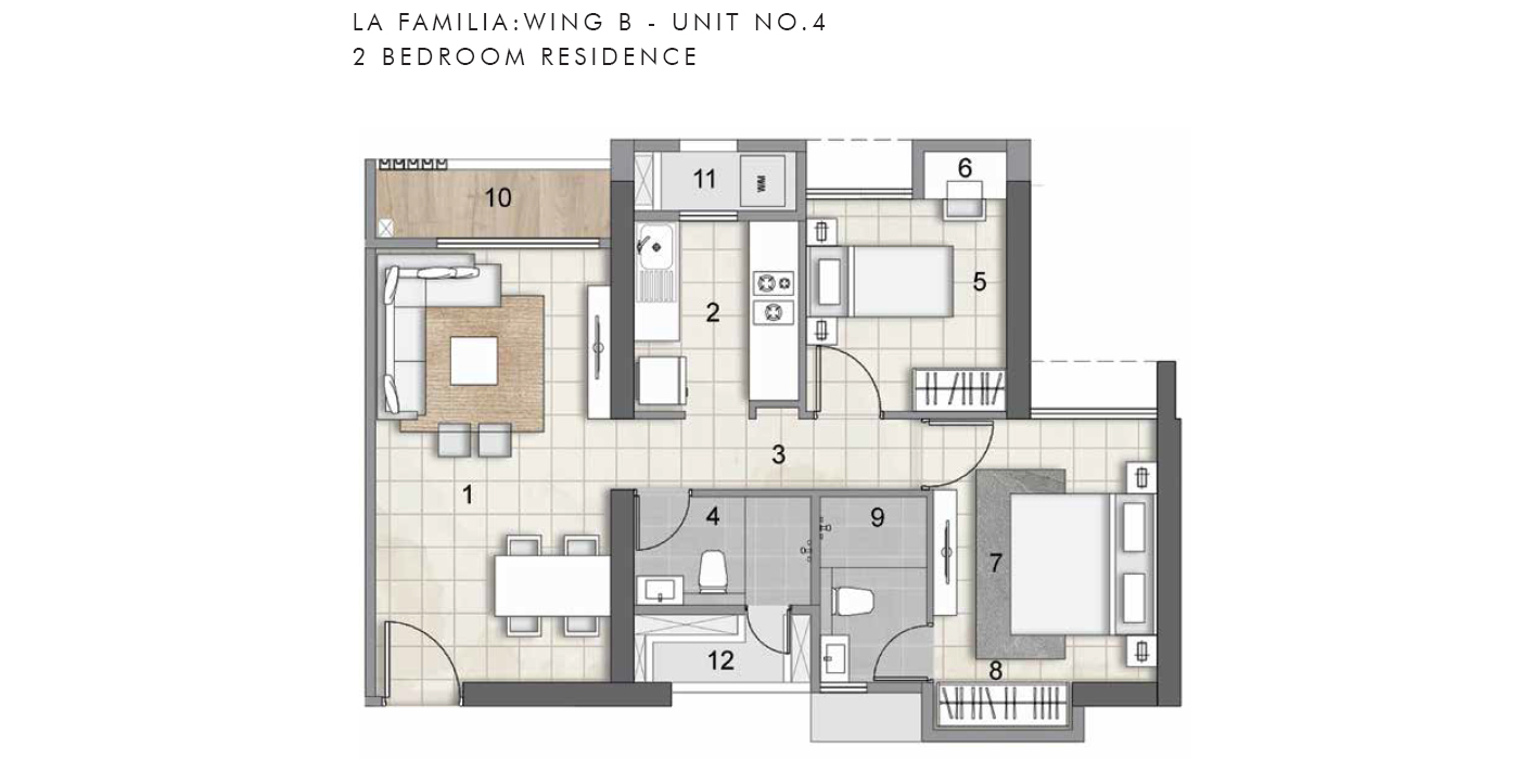 Rustomjee La Familia - 2BHK - 633 Sq Ft - Unit Plan