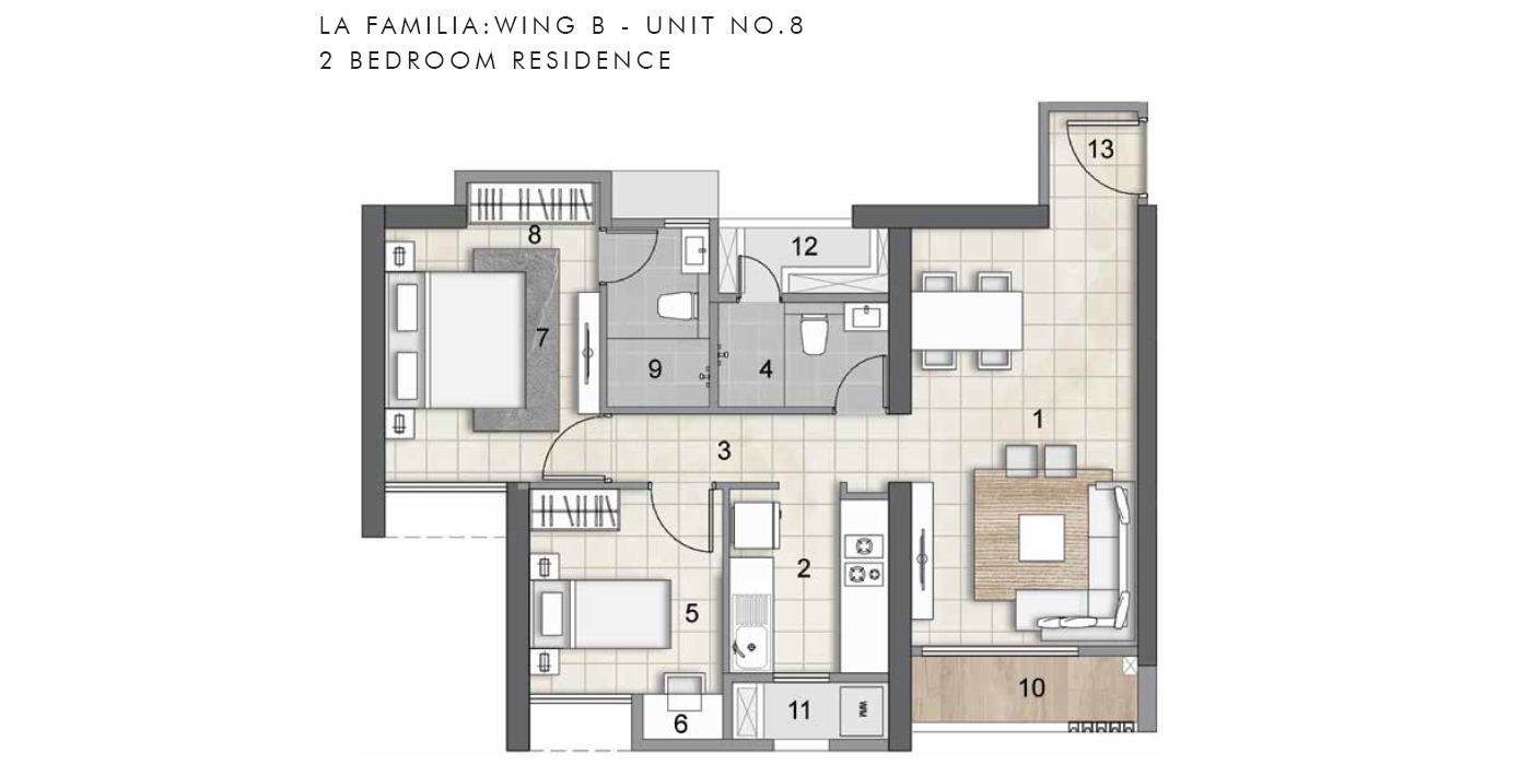 Rustomjee La Familia - 2BHK - 650 Sq Ft - Unit Plan