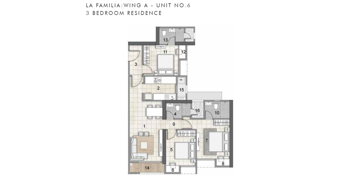 Rustomjee La Familia - 3BHK - 879 Sq Ft - Unit Plan