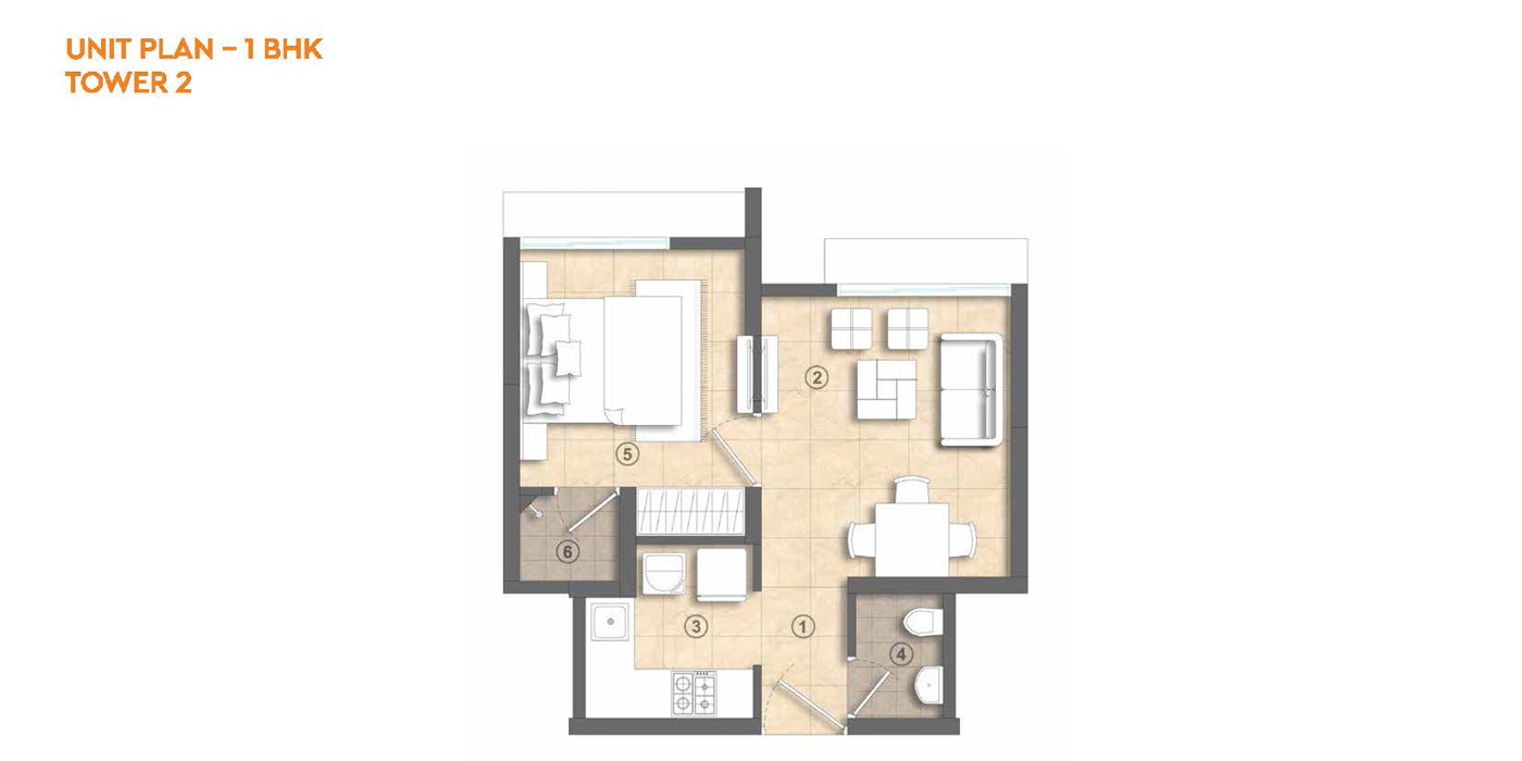 Unit Plan 1 BHK Tower 2