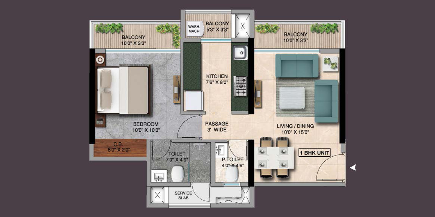 Unit Plan 1 BHK Unit No 1