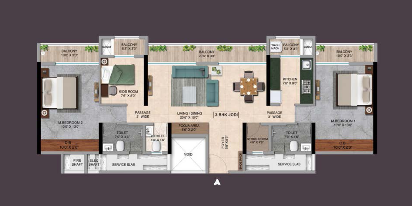 Unit Plan 3 BHK Jodi Unit No 2&3