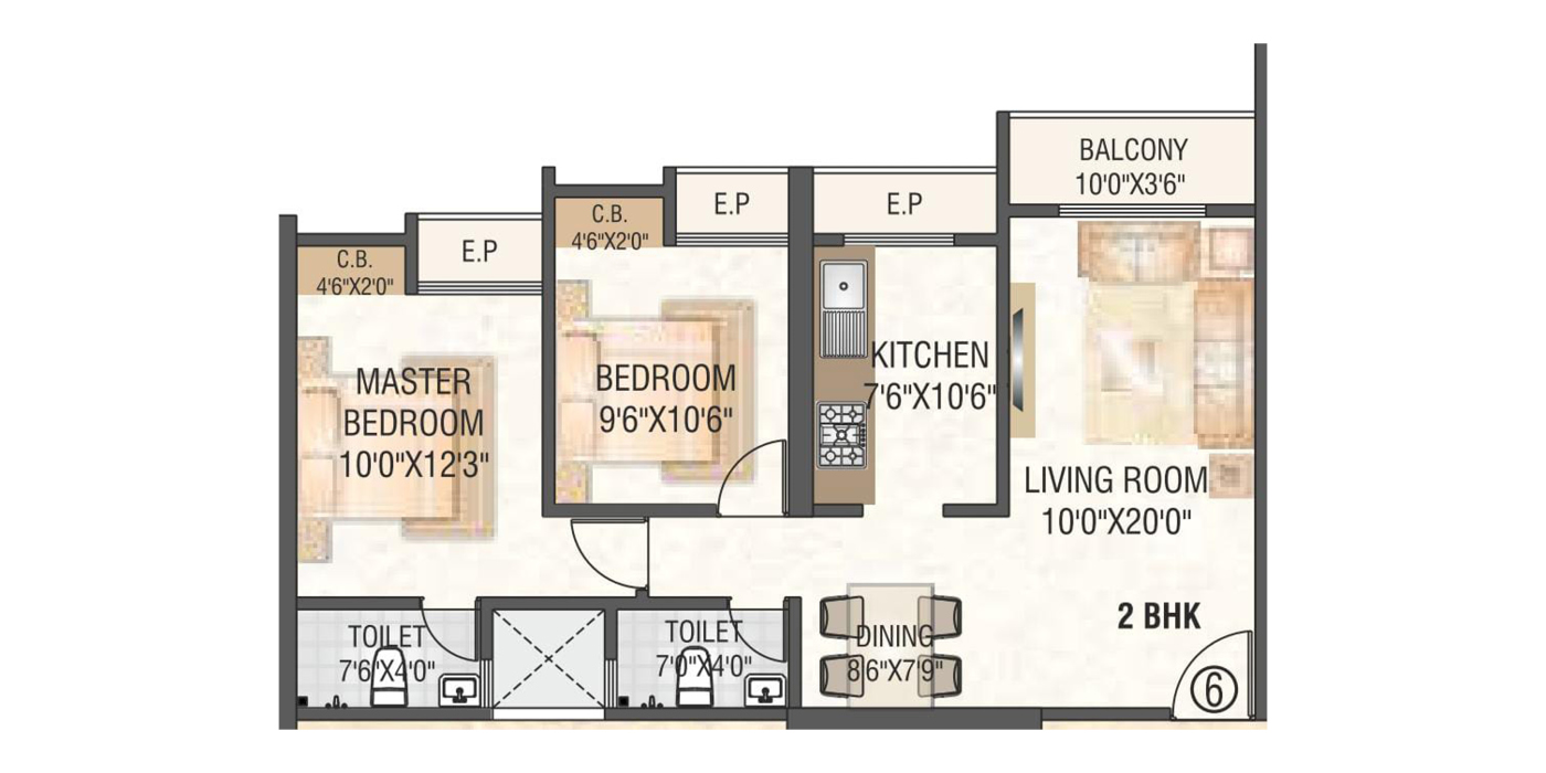 Yuvan Staller - 2BHK -750 Sq Ft - Unit Plan.