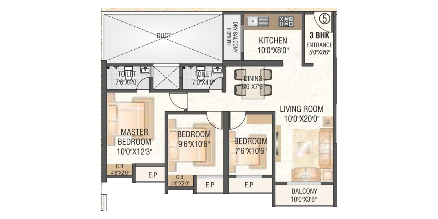 Yuvan Staller - 3BHK -900 Sq Ft - Unit Plan.
