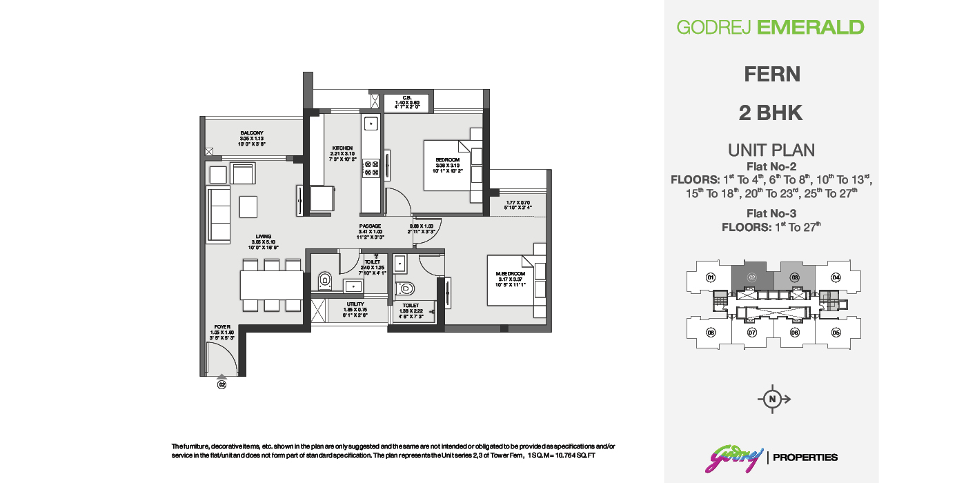 2BHK - 708 Sqft - Unit Plan