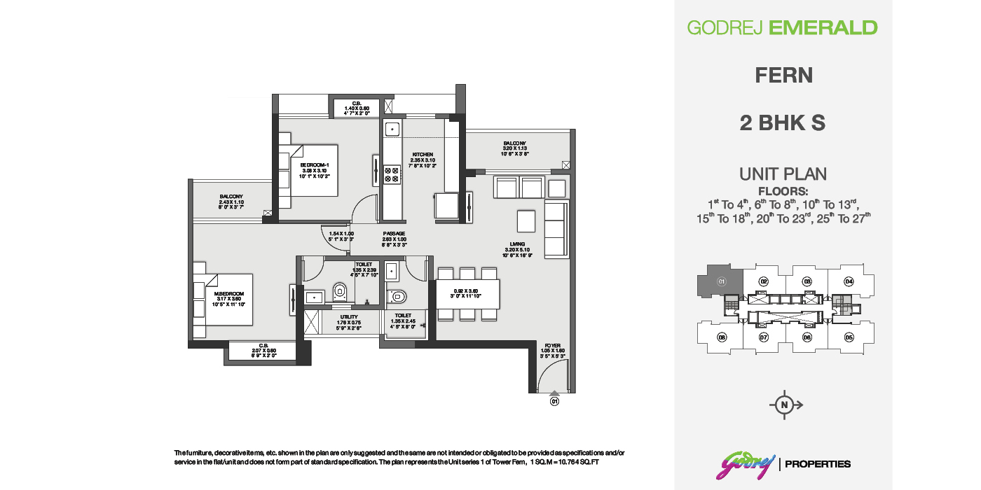 2BHK - 802 Sqft - Unit Plan