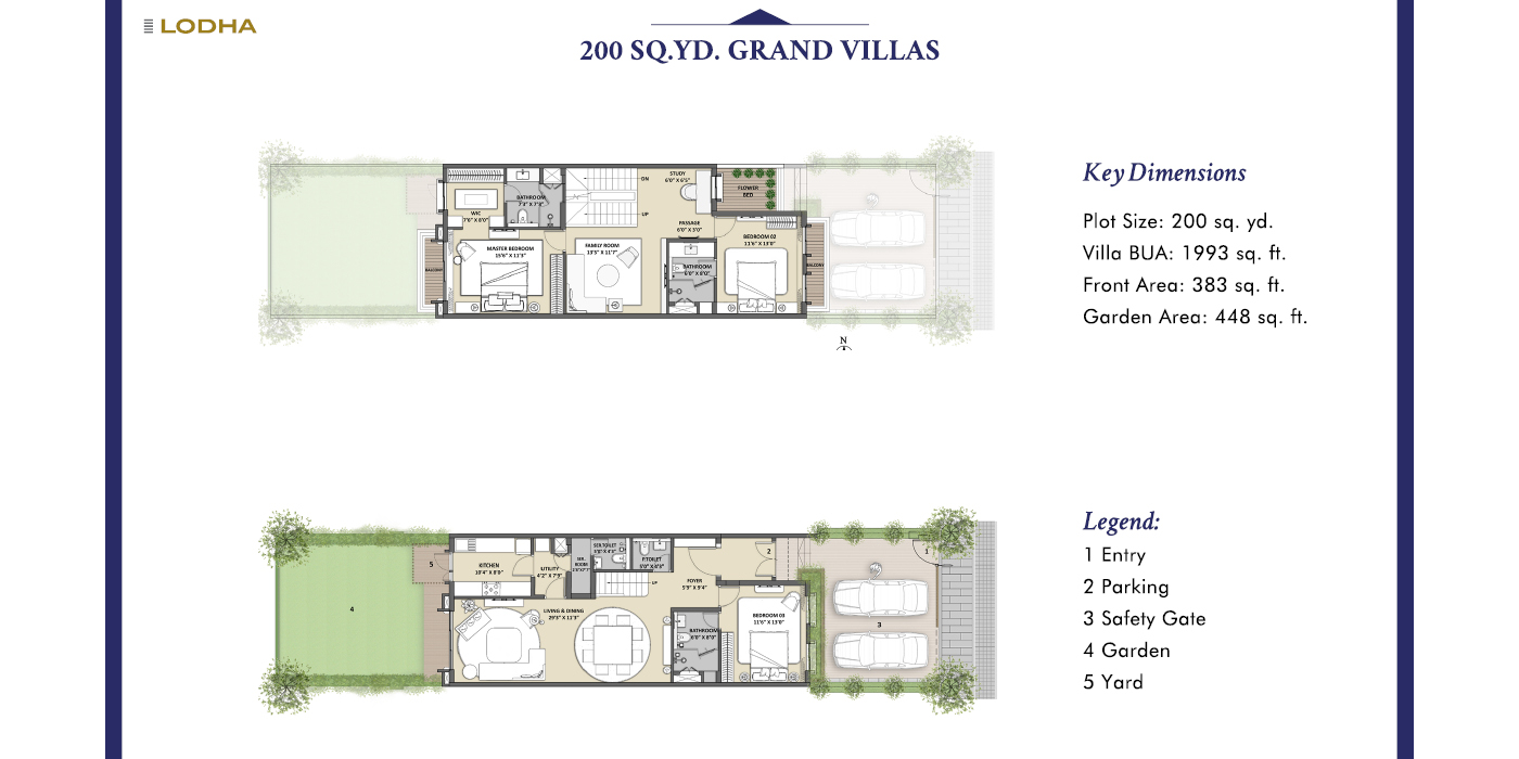 3 BHK (Bungalow + Garden) 1800 Sq. Ft. (Carpet) + Garden Area - 831 sqft