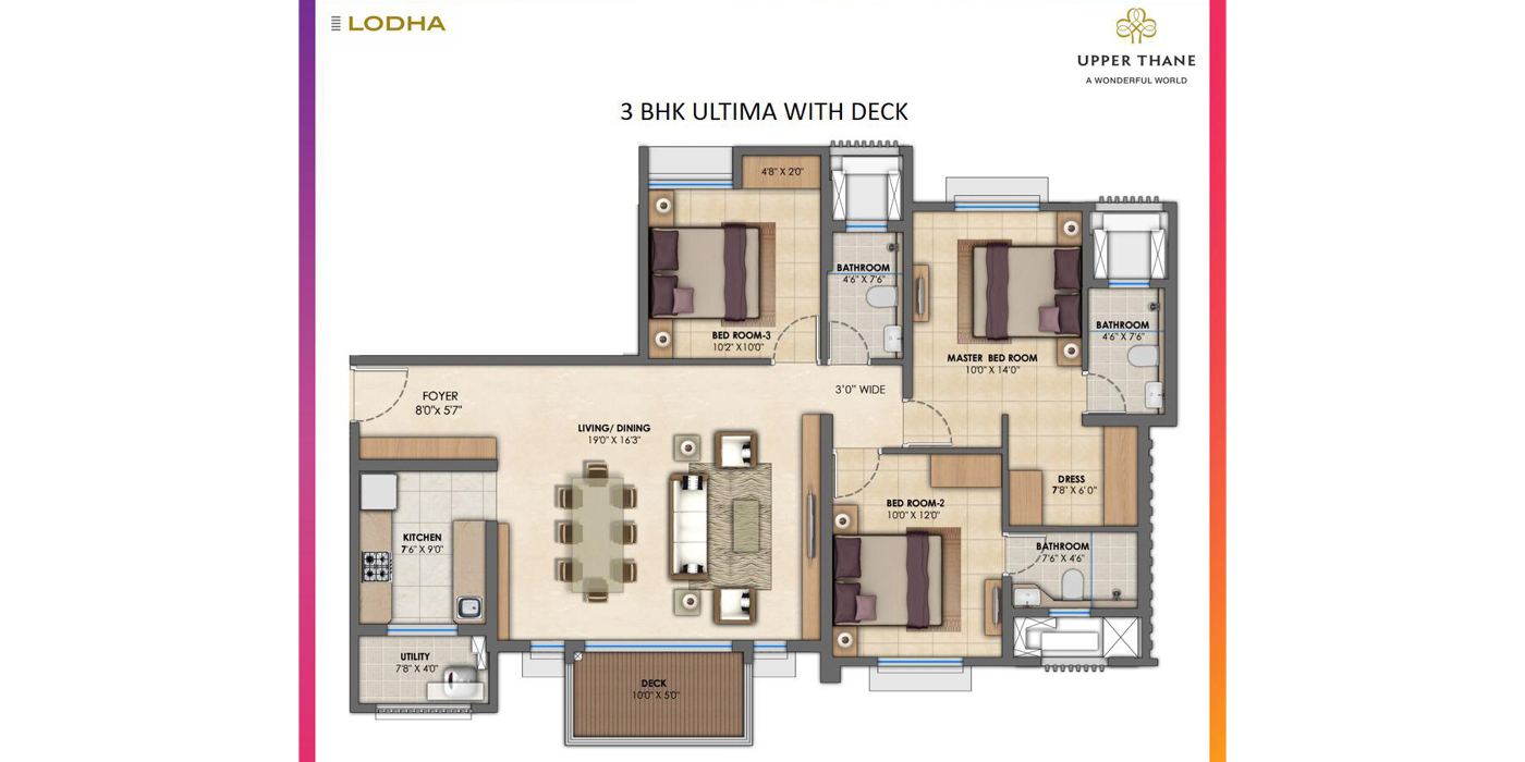 3BHK 1093 Sq. Ft. (Carpet).
