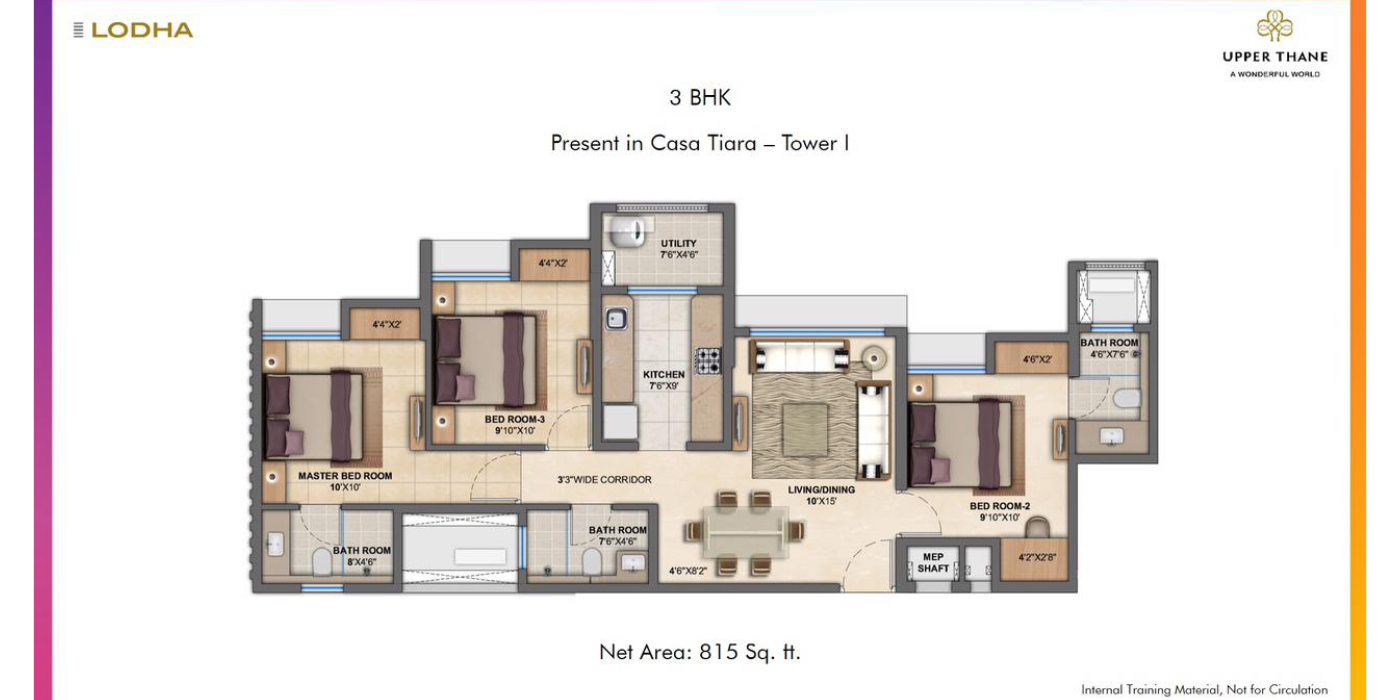 3BHK 815 Sq. Ft. (Carpet).